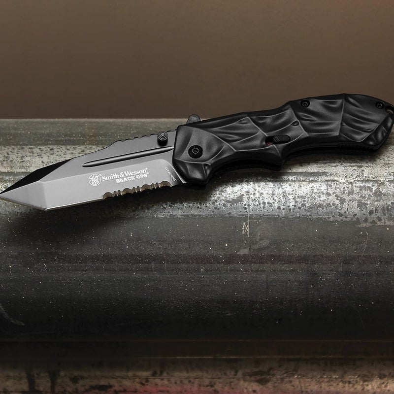 Smith & Wesson سكين طي بمقبض فضي من بلاك أوبس مع مشبك جيب، مقبض ألمنيوم، شفرة بطول 3.4 بوصة، شفرة من الفولاذ المقاوم للصدأ، للاستخدام التكتيكي، البقاء، في الهواء الطلق، وحمل يومي - Image 3